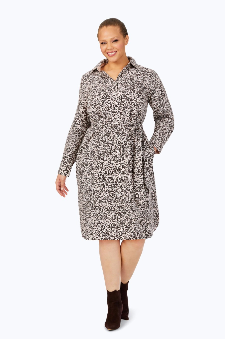 Women Foxcroft Dresses | Plus Luxe Leopard Non-Iron Dress Dark Chocolate Luxe Leopard