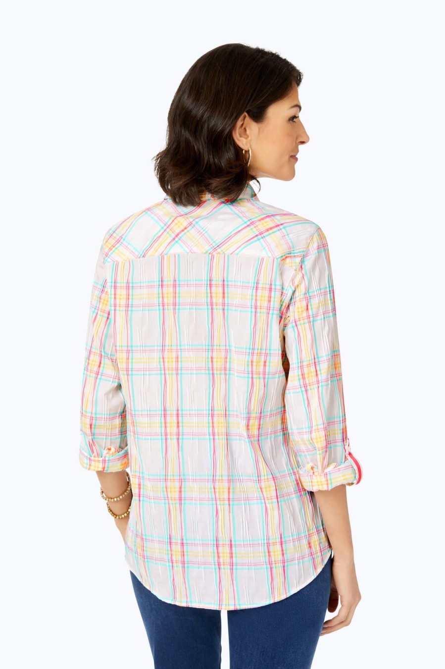 Women Foxcroft Tops | Zoey Crinkle Airy Plaid Shirt