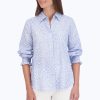 Women Foxcroft Tops | Olivia Easy Care Linen Giraffe Shirt Blue/White Giraffe