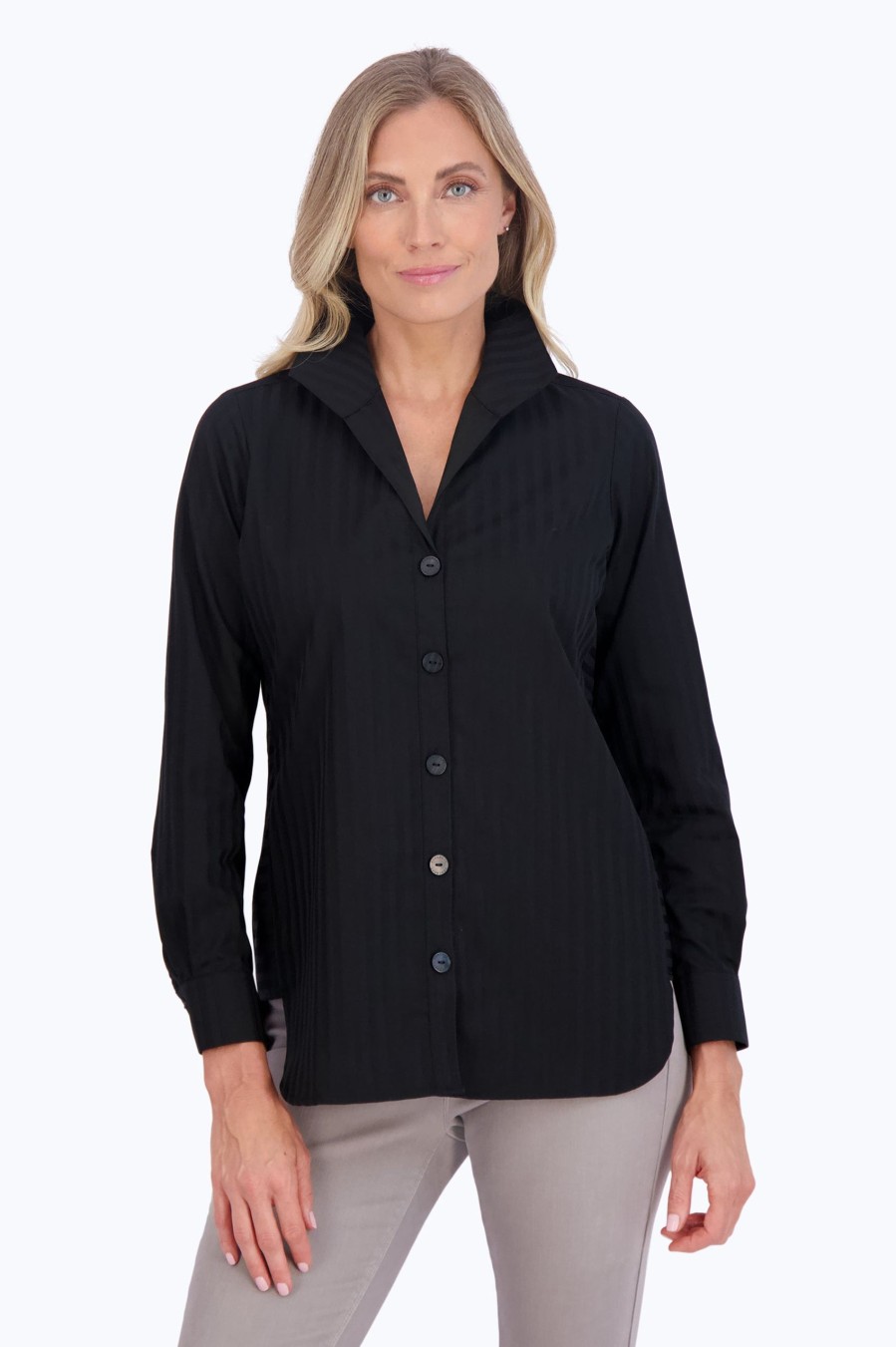 Women Foxcroft Tops | Pandora No Iron Dobby Stripe Tunic