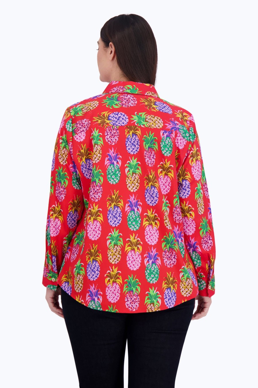 Women Foxcroft Tops | Zoey Plus No Iron Pineapple Shirt Red Multi Pineapple