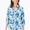 Women Foxcroft Tops | Mary Oasis Floral Jersey Shirt Blue Breeze Oasis Floral