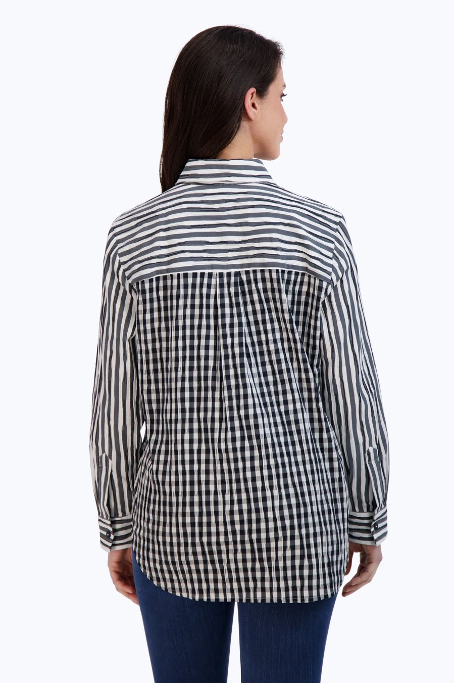 Women Foxcroft Tops | Boyfriend Crinkle Stripe Combo Tunic