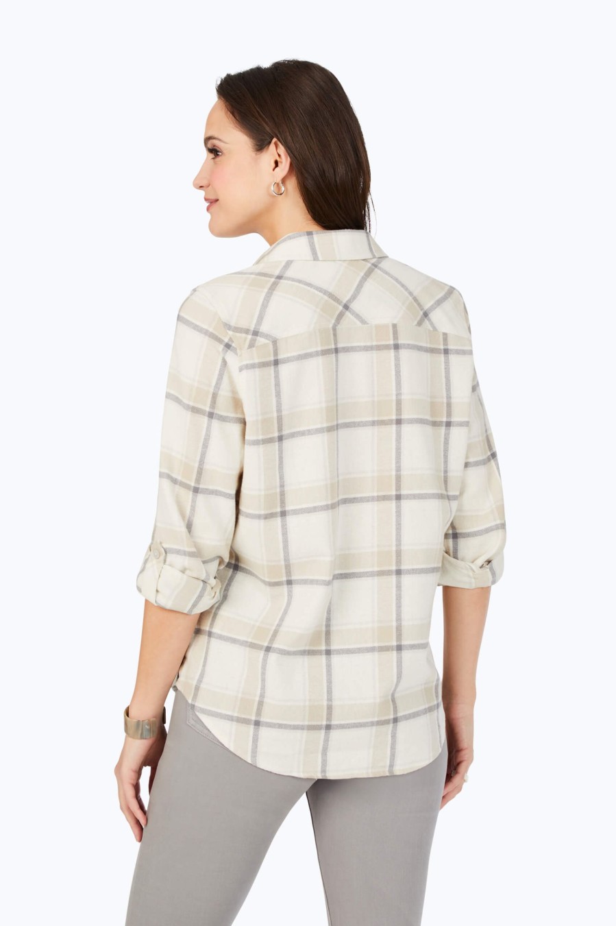 Women Foxcroft Tops | Charlie Frost Plaid Shirt Ivory Multi Frost Plaid