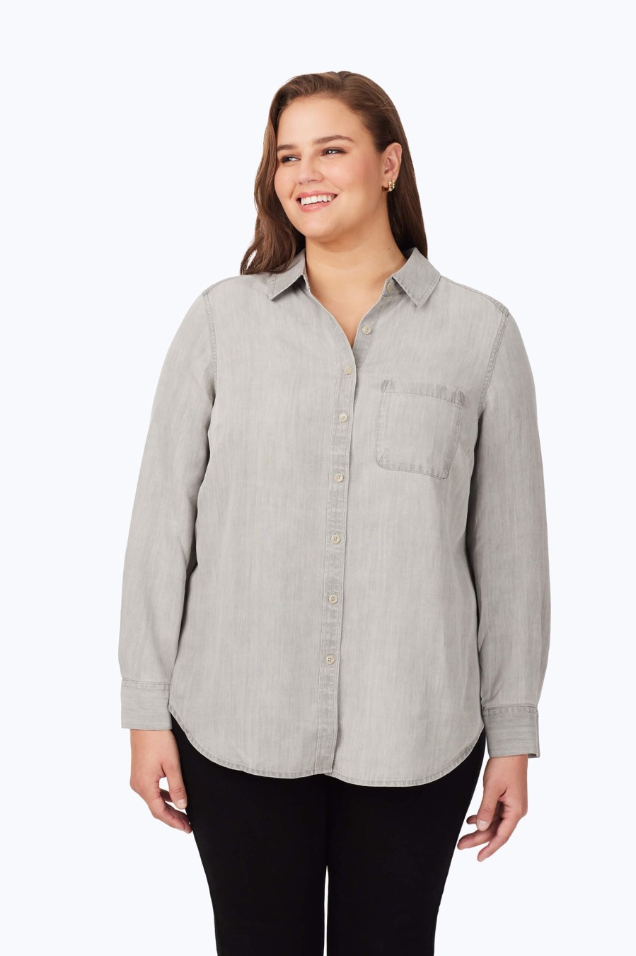 Women Foxcroft Tops | Haven Plus Grey Tencel® Shirt