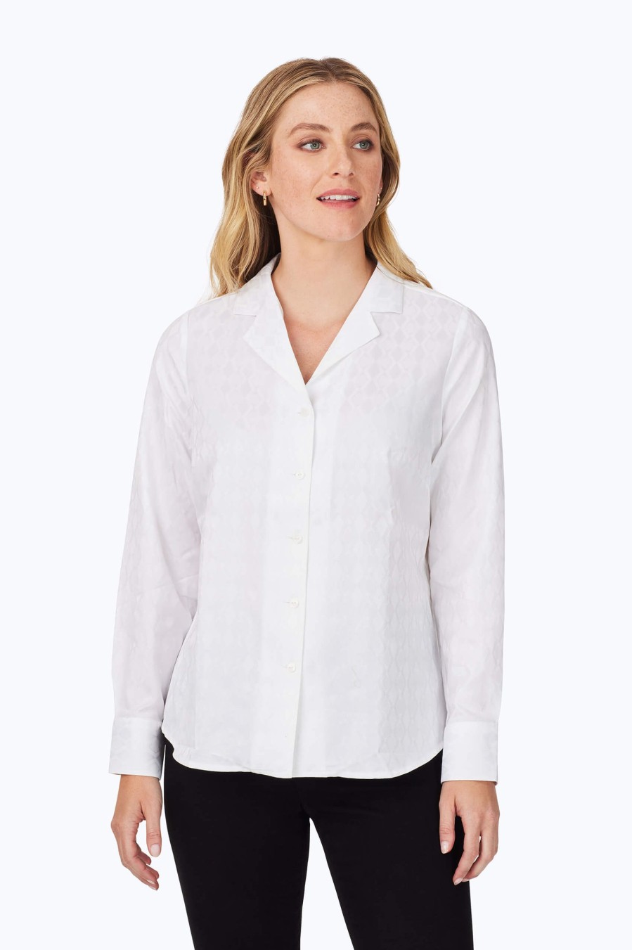 Women Foxcroft Tops | Monica Non-Iron Geo Jacquard Shirt