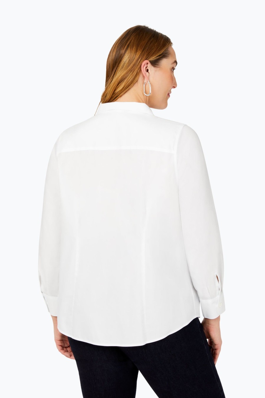 Women Foxcroft Tops | Monica Plus Convertible Collar Pinpoint Non-Iron Shirt