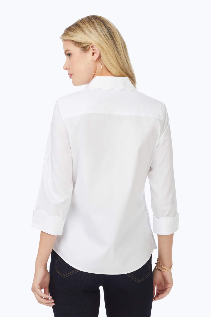 Women Foxcroft Tops | Gwen Pinpoint Non-Iron Scallop Shirt