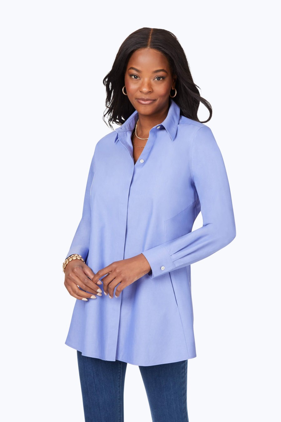 Women Foxcroft Tops | Cici Pinpoint Non-Iron Tunic