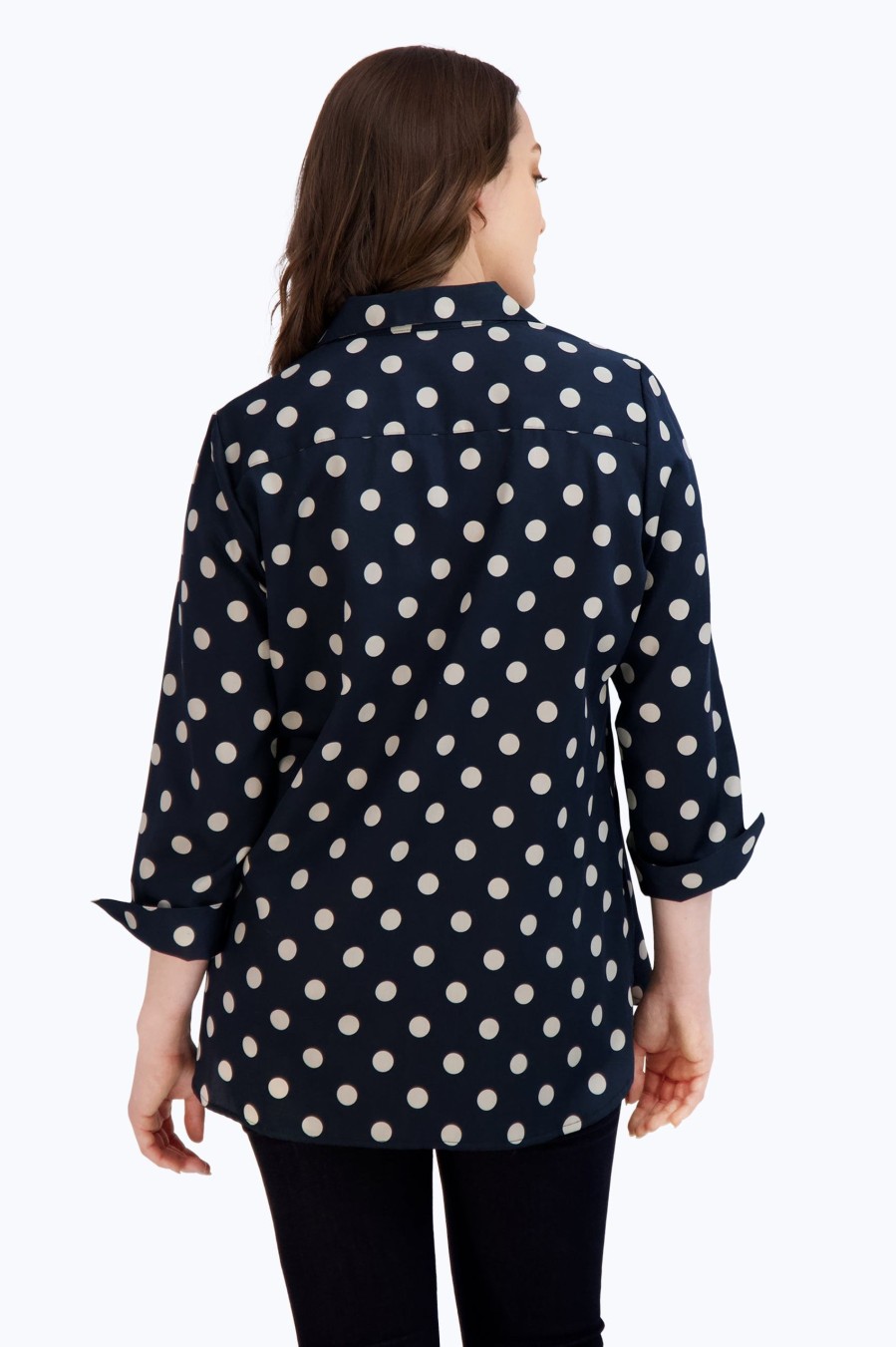 Women Foxcroft Tops | Pandora Non-Iron Coin Dot Tunic Black Coin Dot