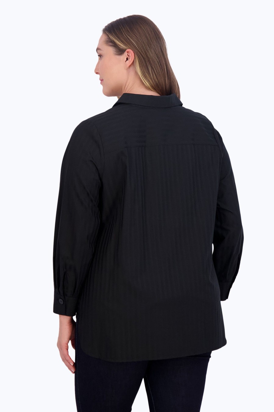 Women Foxcroft Tops | Pandora Plus No Iron Dobby Stripe Tunic