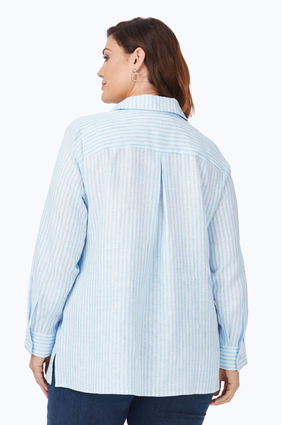 Women Foxcroft Tops | Jordan Plus Easy Care Summer Stripe Linen Shirt