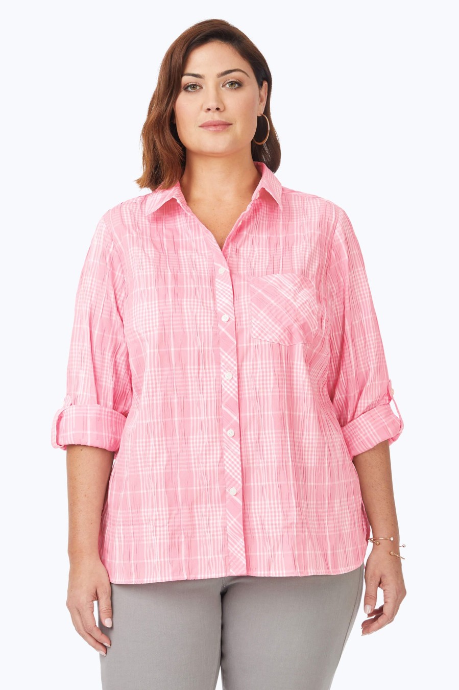 Women Foxcroft Tops | Cole Plus Beach Plaid Crinkle Shirt