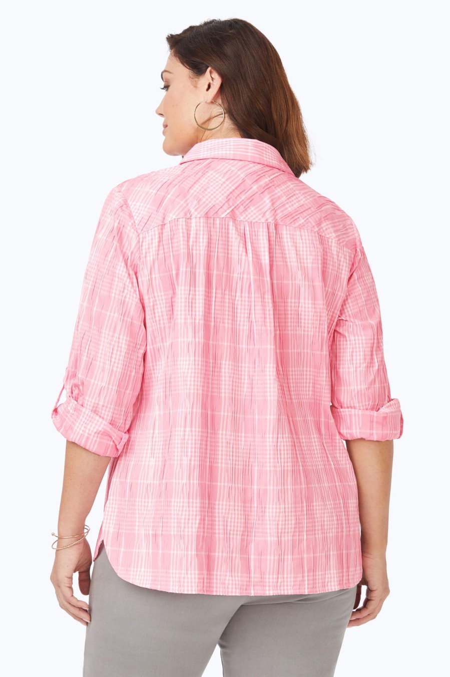 Women Foxcroft Tops | Cole Plus Beach Plaid Crinkle Shirt