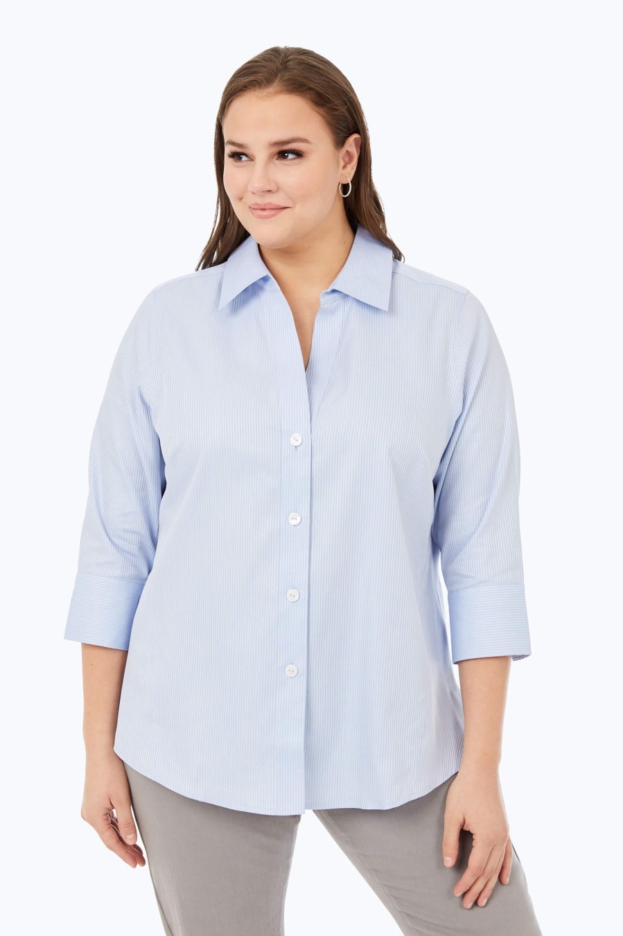 Women Foxcroft Tops | Paityn Plus Non-Iron Dobby Stripe Shirt