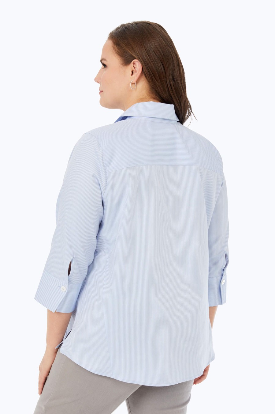 Women Foxcroft Tops | Paityn Plus Non-Iron Dobby Stripe Shirt