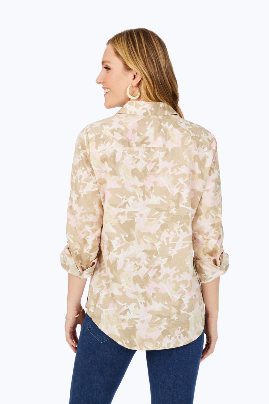 Women Foxcroft Tops | Zoey Non-Iron Cozy Camo Shirt Ivory Multi Cozy Camo