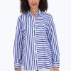 Women Foxcroft Tops | Meghan No Iron Gingham Stripe Combo Shirt Cornflower Blue/White Multi