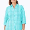 Women Foxcroft Tops | Faith Plus Beach Plaid Crinkle Tunic