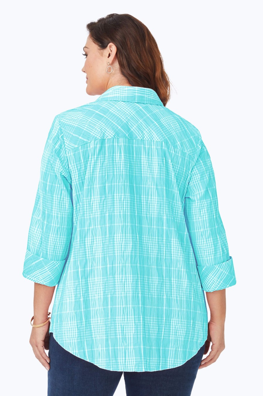 Women Foxcroft Tops | Faith Plus Beach Plaid Crinkle Tunic