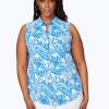 Women Foxcroft Tops | Mary Plus Tropics Jersey Sleeveless Shirt Blue Grotto Tropics