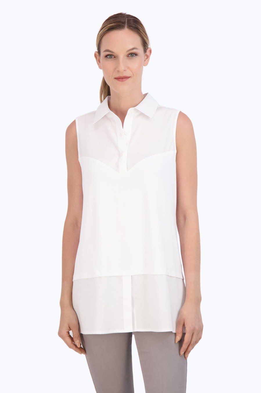 Women Foxcroft Tops | Sasha Knit-Woven Sleeveless Layering Tunic