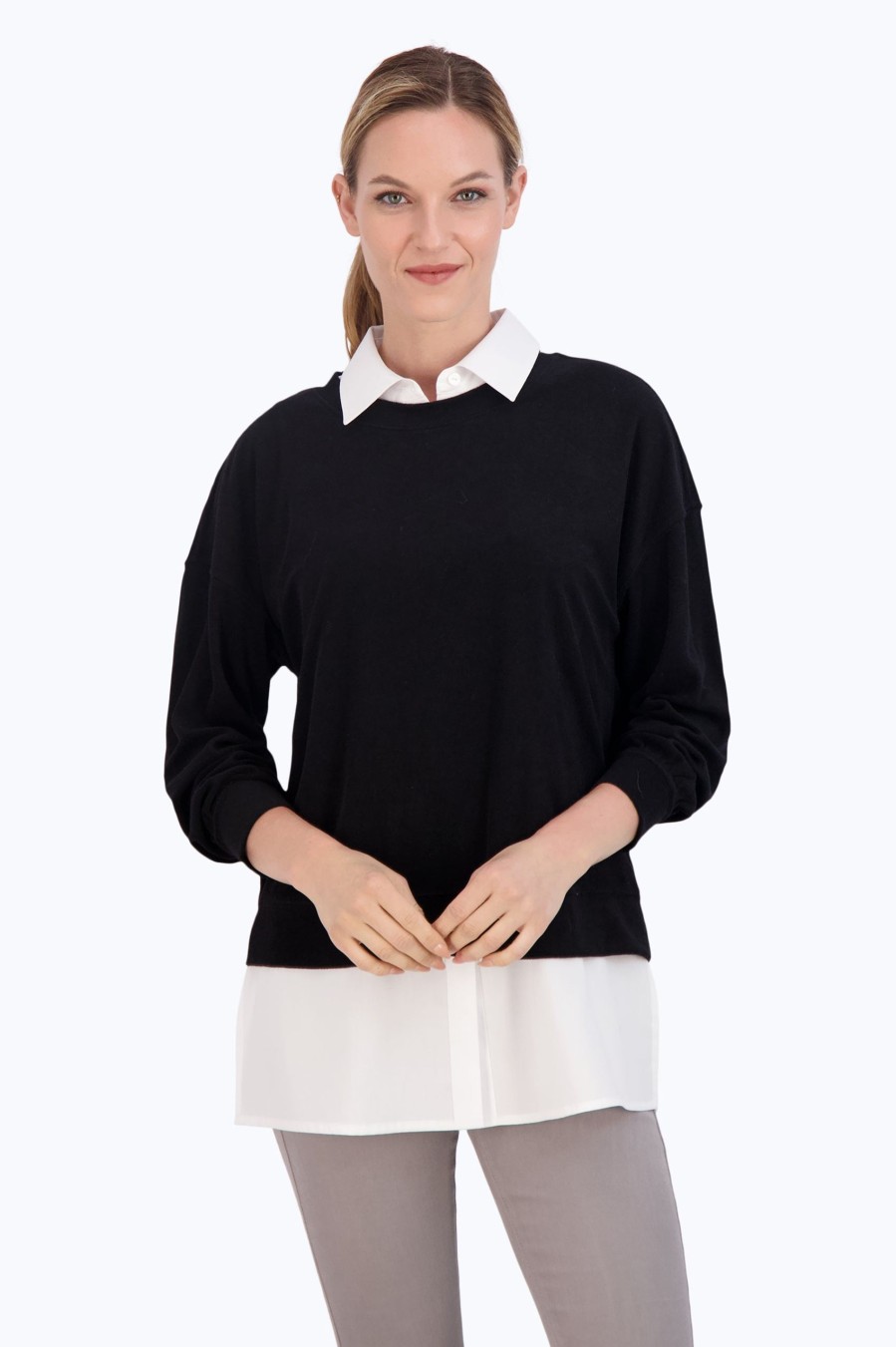 Women Foxcroft Tops | Sasha Knit-Woven Sleeveless Layering Tunic