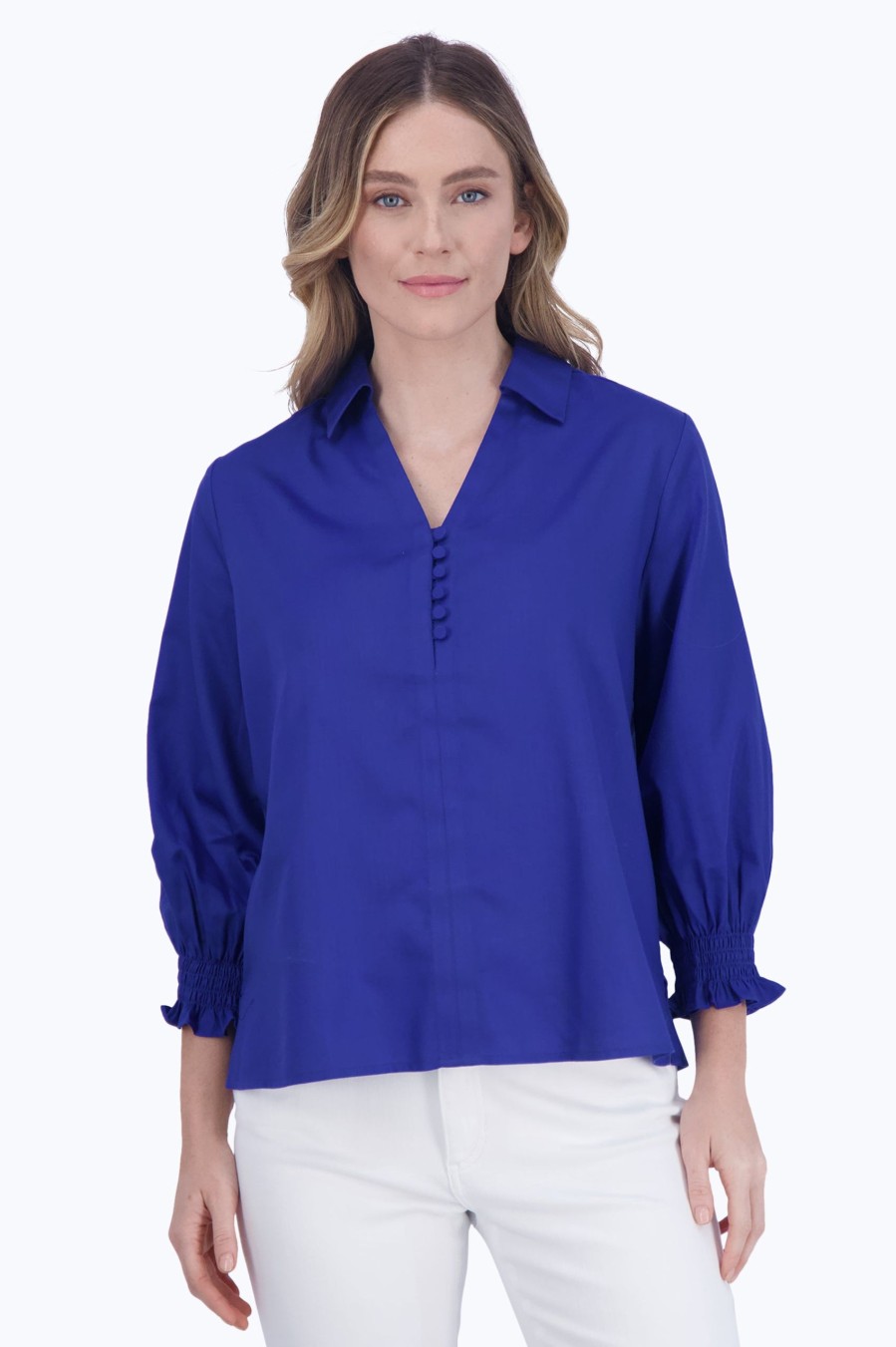 Women Foxcroft Tops | Alexis No Iron Solid Sateen Popover