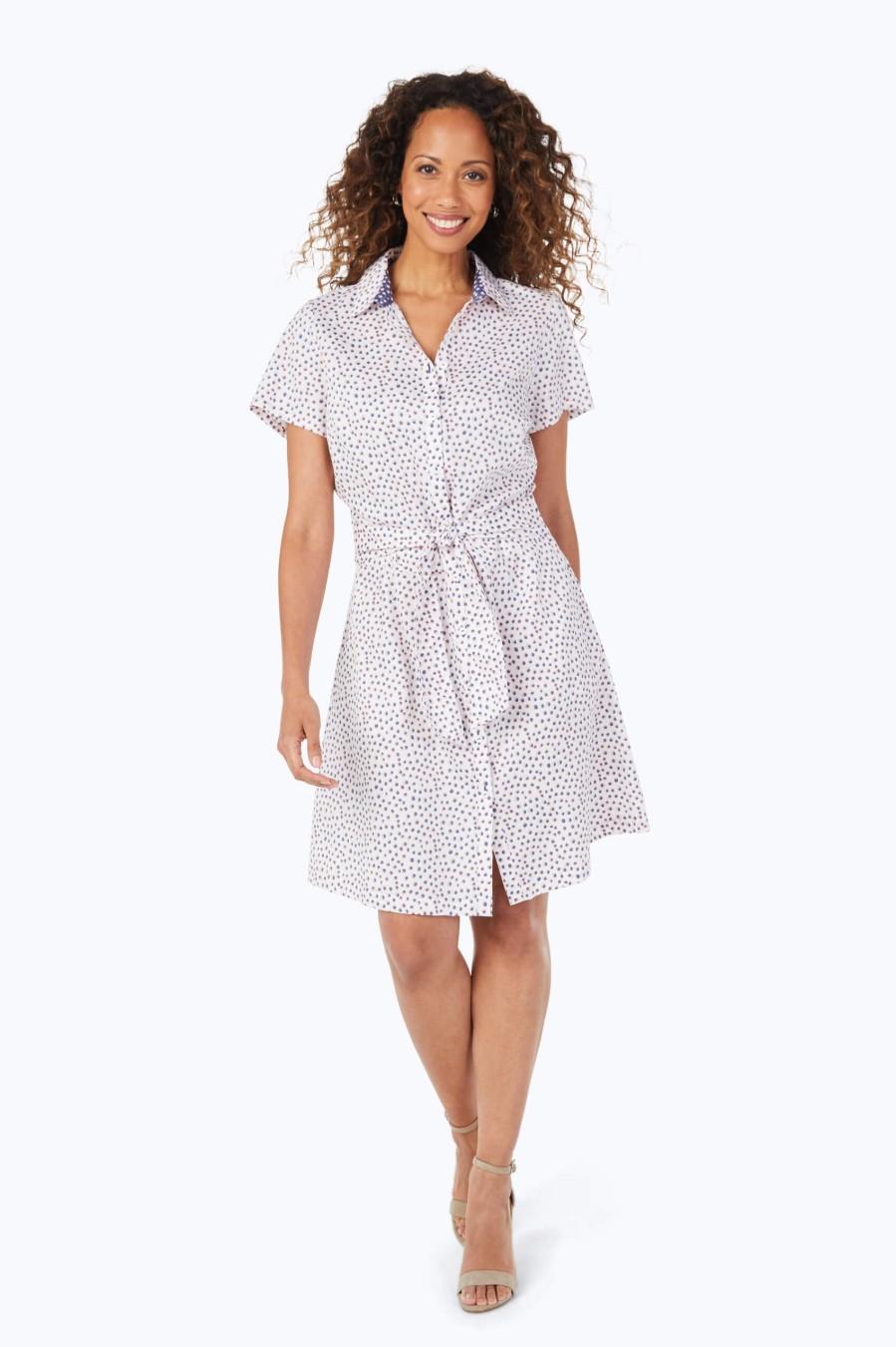 Women Foxcroft Dresses | Vienna Non-Iron Demure Dots Dress Soft Indigo Demure Dots