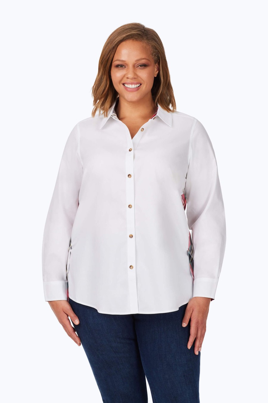 Women Foxcroft Tops | Plus Tartan Detail Pinpoint Non-Iron Shirt