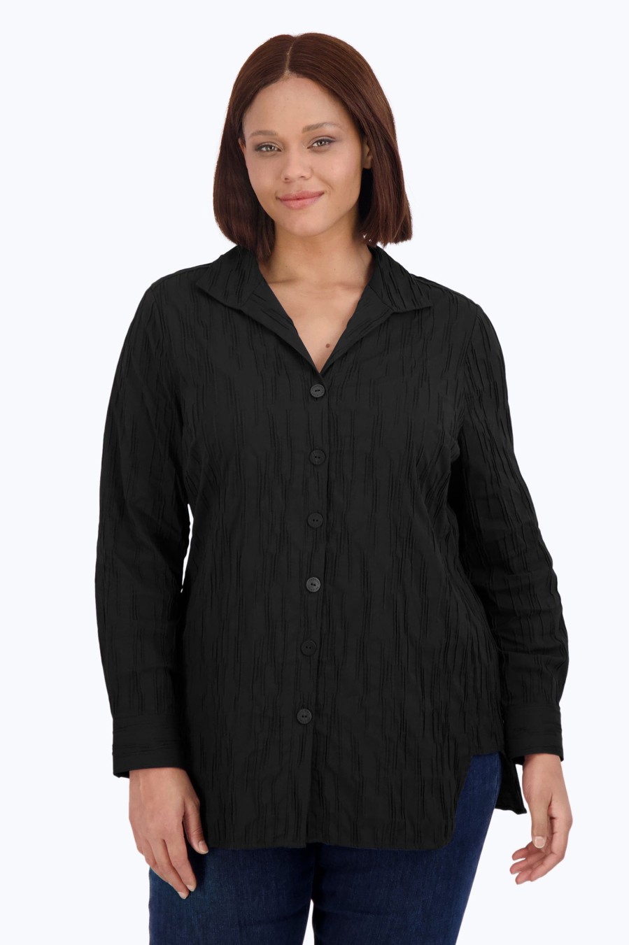 Women Foxcroft Tops | Pandora Plus Solid Crinkle Tunic