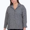 Women Foxcroft Tops | Katie Plus No Iron Diamond Grid Shirt Black White Diamond Grid