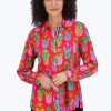 Women Foxcroft Tops | Zoey No Iron Pineapple Shirt Red Multi Pineapple