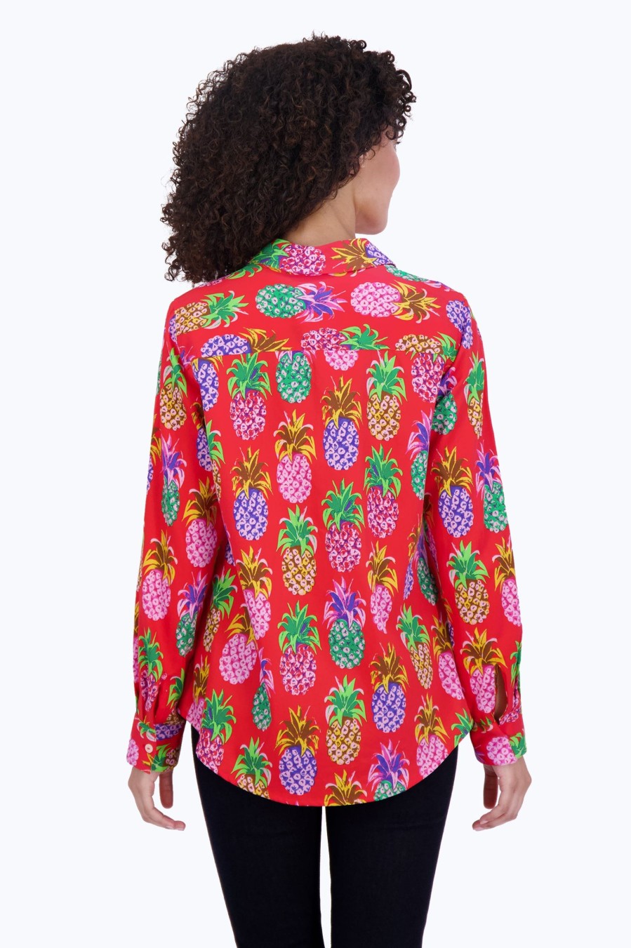 Women Foxcroft Tops | Zoey No Iron Pineapple Shirt Red Multi Pineapple