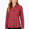 Women Foxcroft Tops | Ava Non-Iron Holiday Plaid Shirt Red Multi Holiday Tartan