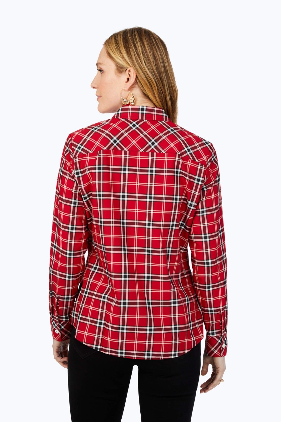 Women Foxcroft Tops | Ava Non-Iron Holiday Plaid Shirt Red Multi Holiday Tartan