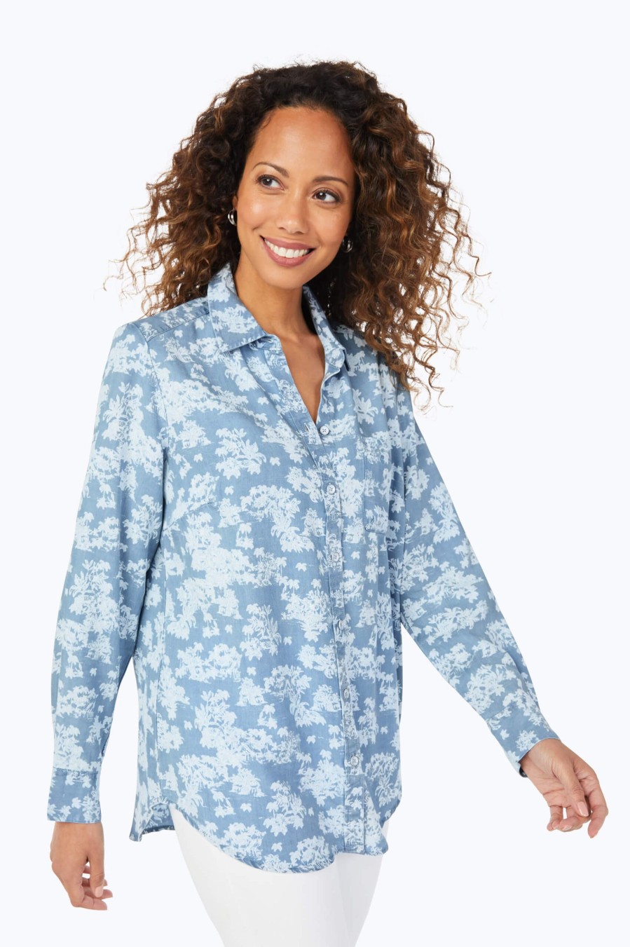 Women Foxcroft Tops | Haven Tencel® Safari Shirt Bluewash Safari Tencel