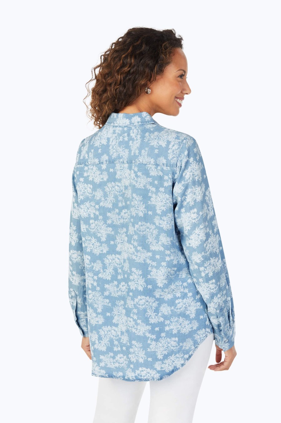 Women Foxcroft Tops | Haven Tencel® Safari Shirt Bluewash Safari Tencel