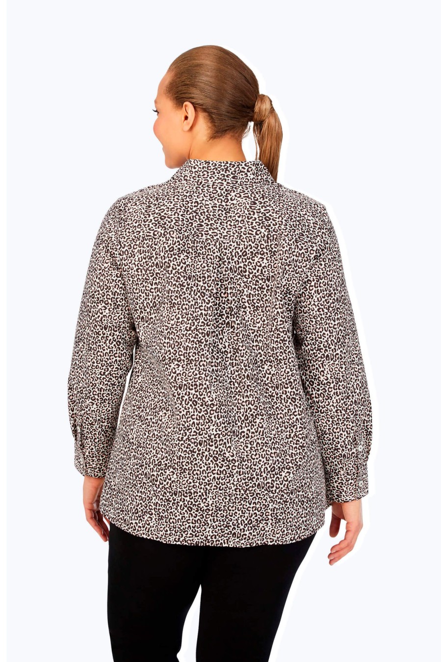 Women Foxcroft Tops | Plus Luxe Leopard Non-Iron Tunic Dark Chocolate Luxe Leopard