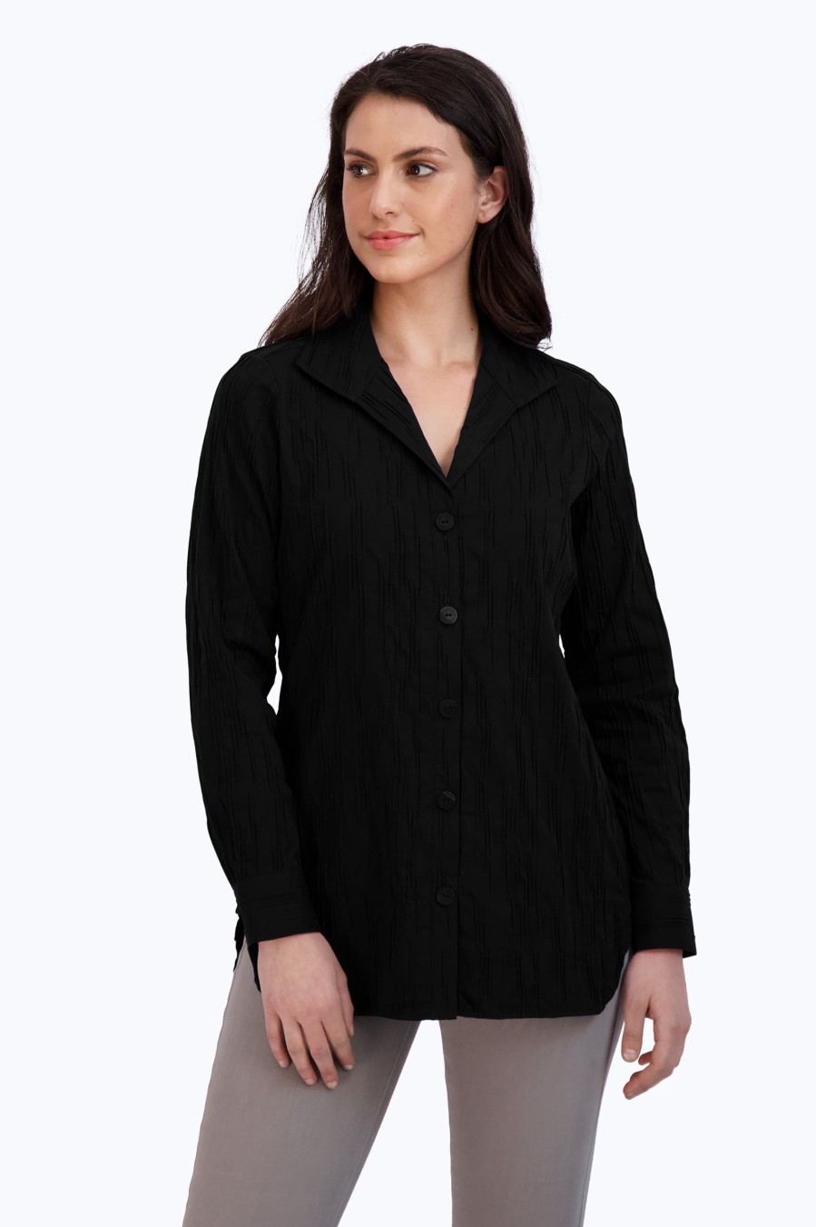 Women Foxcroft Tops | Pandora Solid Crinkle Tunic