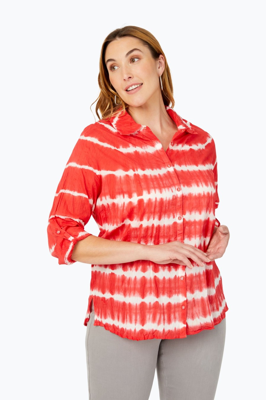 Women Foxcroft Tops | Zoey Plus Shirt Watermelon Tie Dye