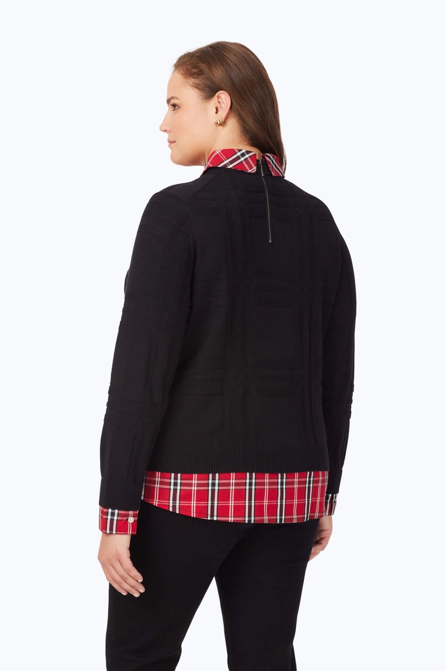 Women Foxcroft Sweaters | Plus Layered Combo Tartan Sweater