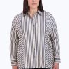 Women Foxcroft Tops | Jackie Plus Non-Iron Navy Stripe Shirt Navy/Neutral Stripe