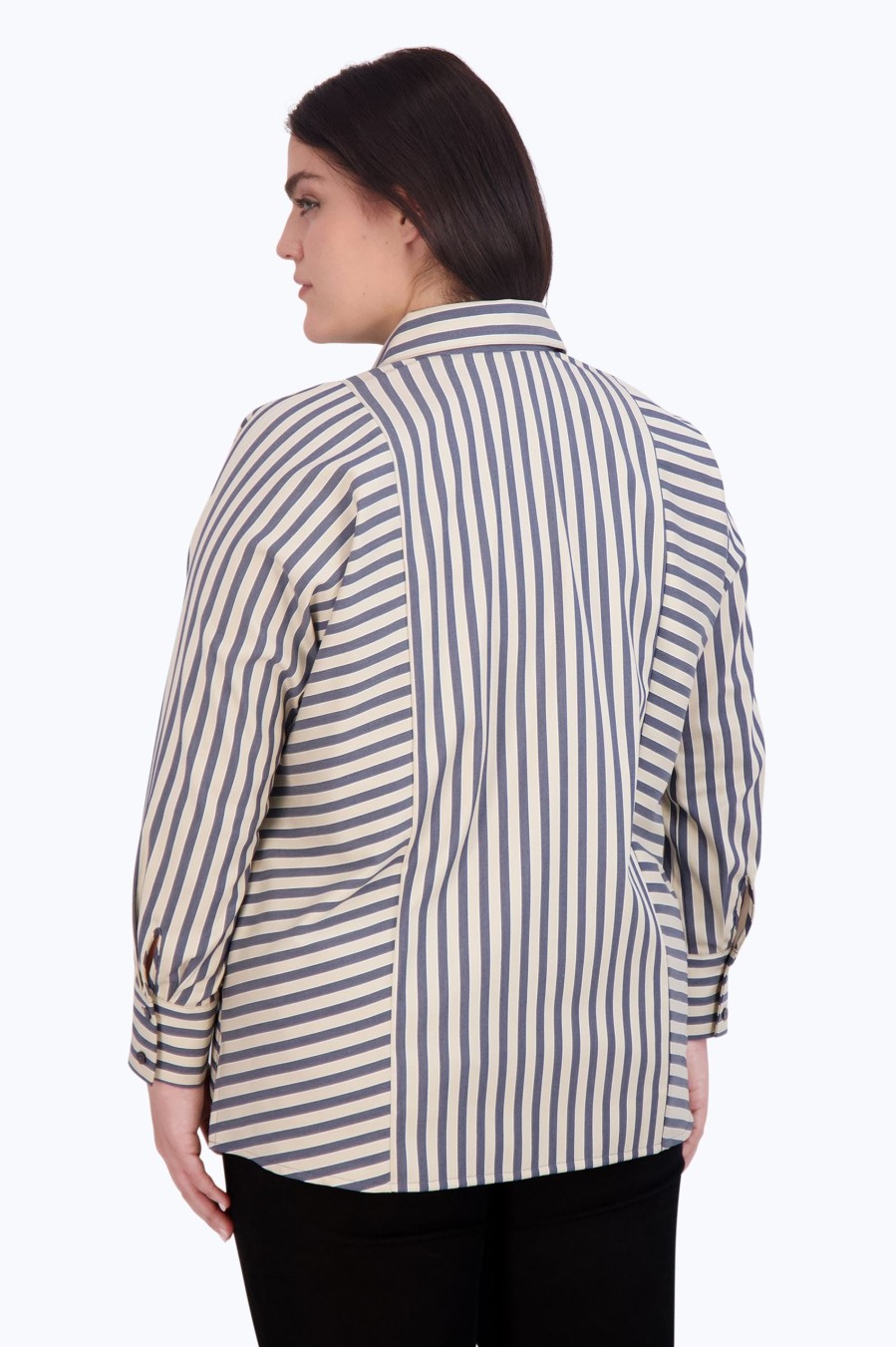 Women Foxcroft Tops | Jackie Plus Non-Iron Navy Stripe Shirt Navy/Neutral Stripe