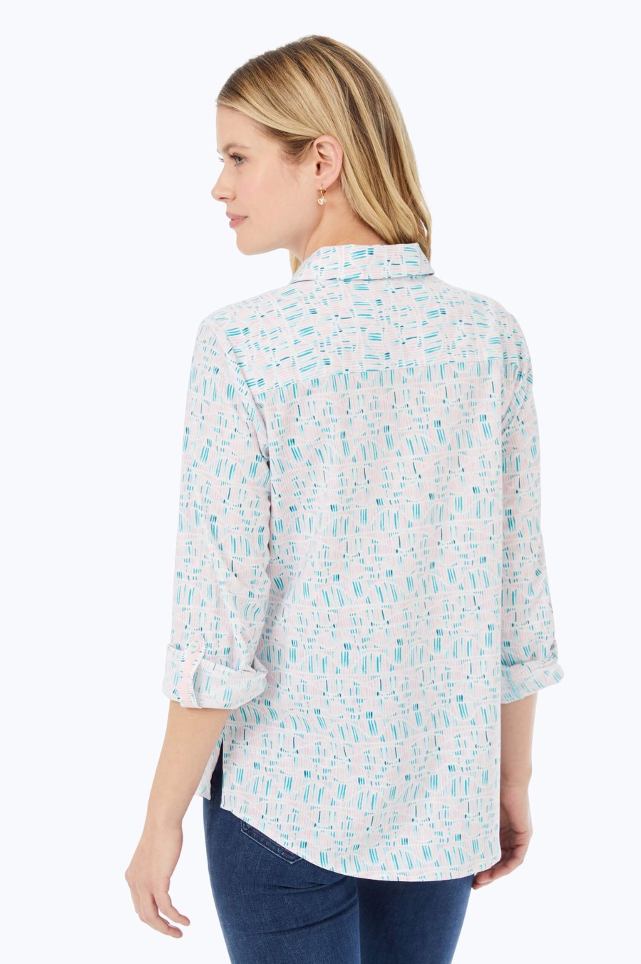 Women Foxcroft Tops | Zoey Non-Iron Painted Waves Shirt Oceanside Painted Waves