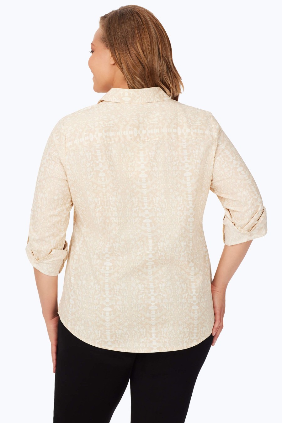 Women Foxcroft Tops | Zoey Plus Non-Iron Soft Python Shirt Ivory Multi Soft Python