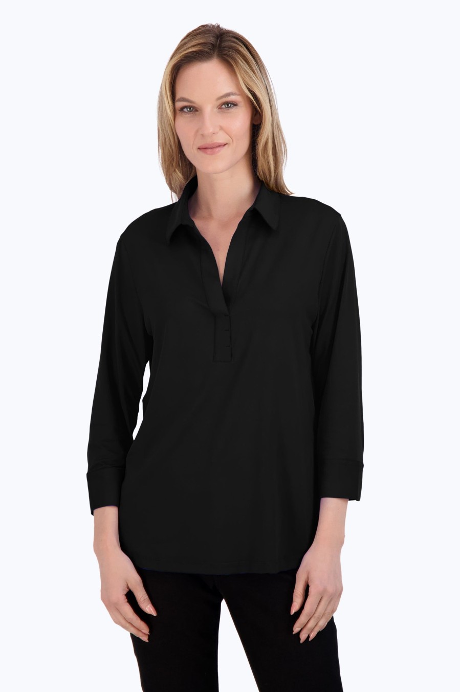 Women Foxcroft Tops | Sophia Solid Jersey Popover Shirt