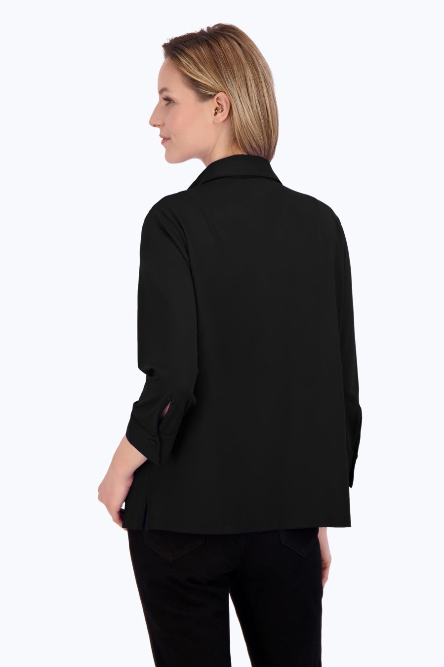 Women Foxcroft Tops | Sophia Solid Jersey Popover Shirt