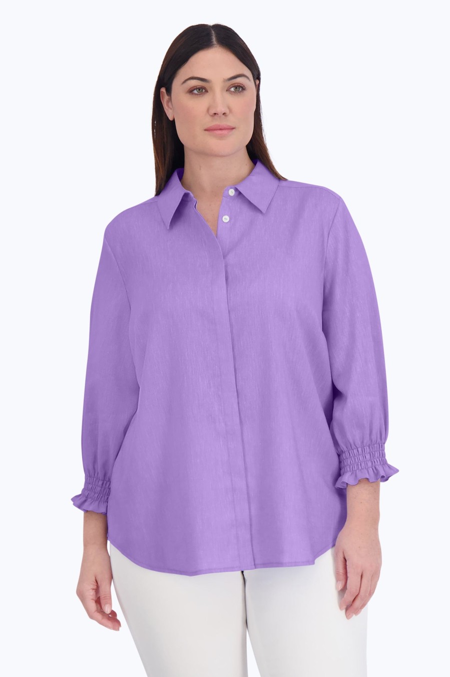 Women Foxcroft Tops | Olivia Plus Easy Care Solid Linen Shirt