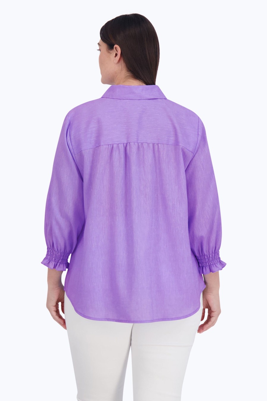 Women Foxcroft Tops | Olivia Plus Easy Care Solid Linen Shirt